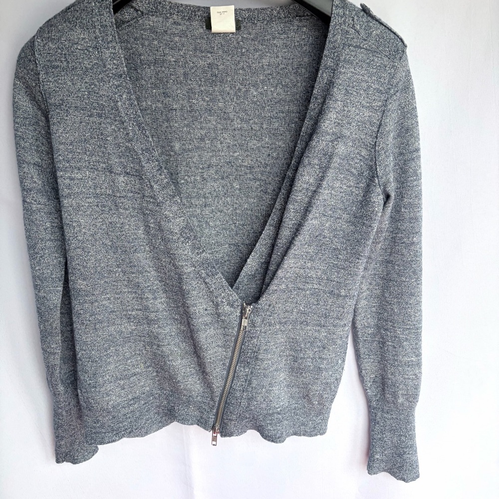 J Crew Merino Wool & Linen V-Neck Wrap Sweater with Zipper